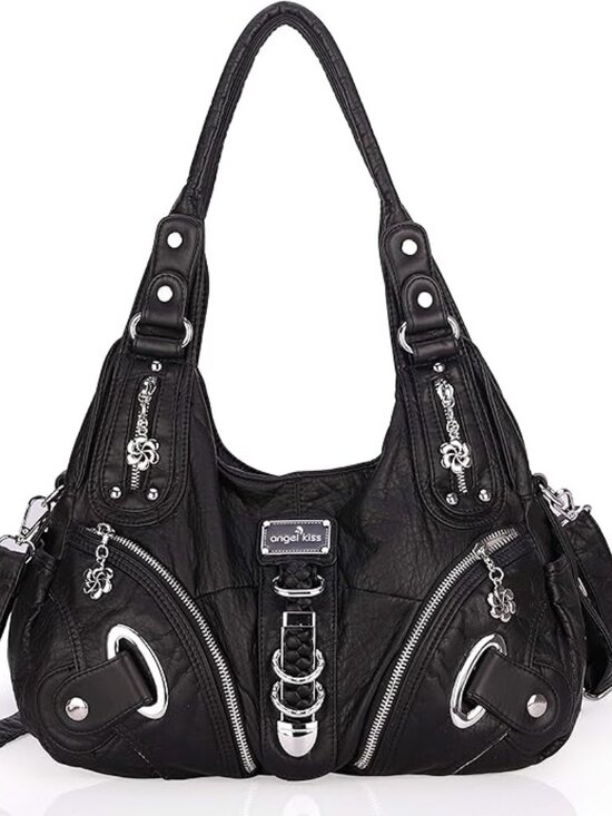 Angelkiss Handbags - Elegant Black Shoulder Bag, Angelkiss, Soft Vegan Leather
